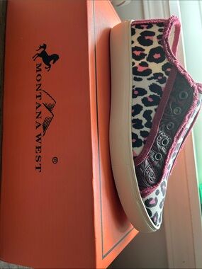 Montana West Leopard Print Slip-On Sneaker with Burgundy Trim